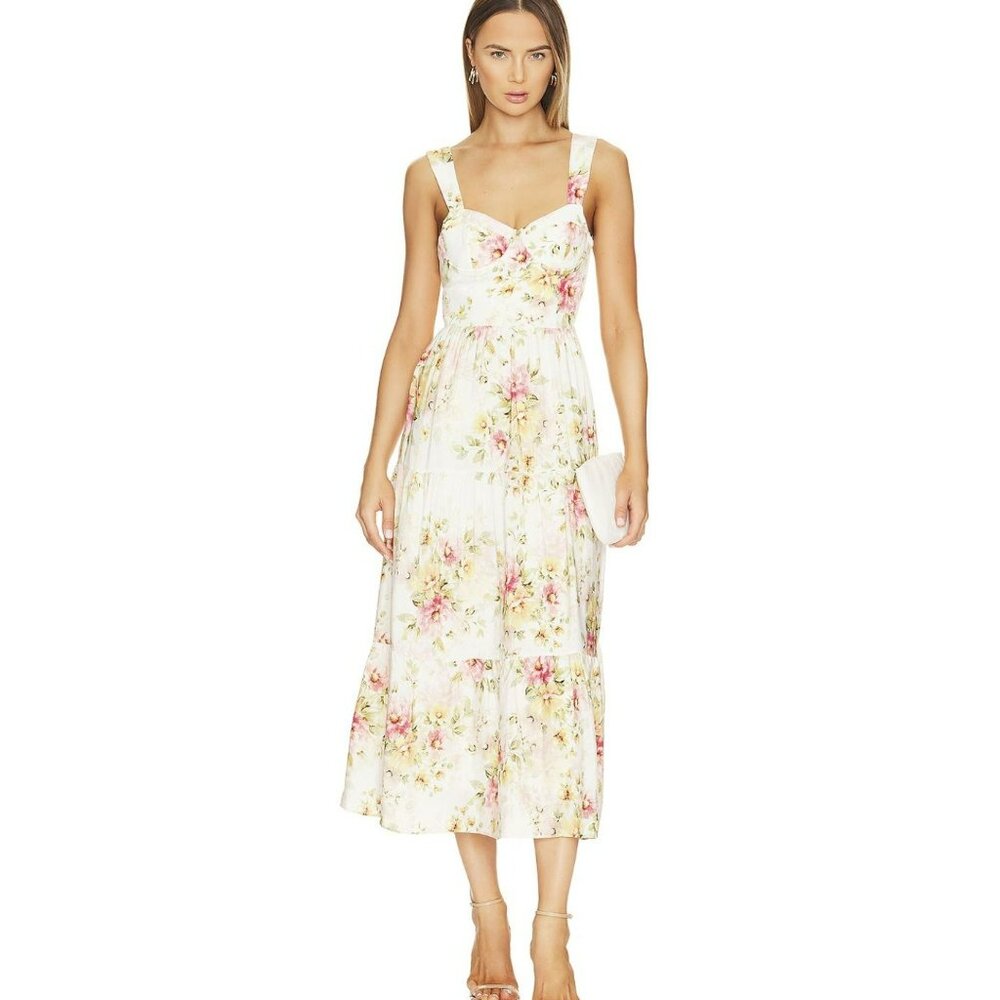 Yumi Kim Monique Corset Floral Midi Dress Size Medium NWT